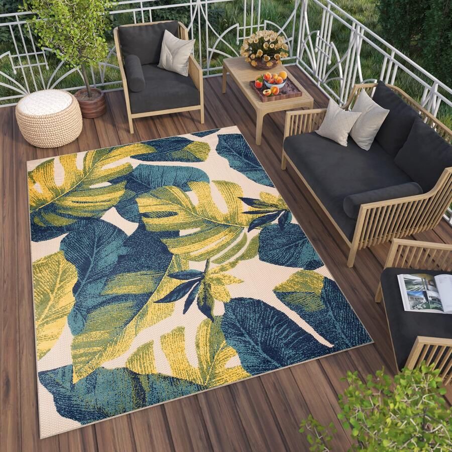 Tapiso Patio Indoor Tapijt Tuintapijt Blauw Buiten Buitenkleed Planten Maat- 120x170 - Foto 2