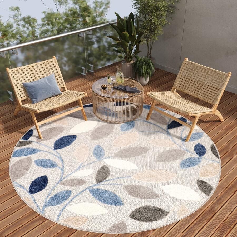 Tapiso Patio Rond Vloerkleed Balkon Terras Tuin Grijs Blauw Outdoor Tapijt Maat- 240x240
