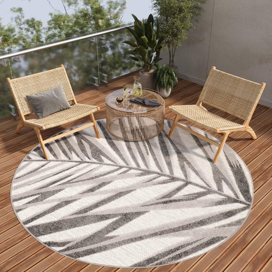 Tapiso Patio Rond Vloerkleed Balkon Terras Tuin Grijs Outdoor Tapijt Maat- 240x240