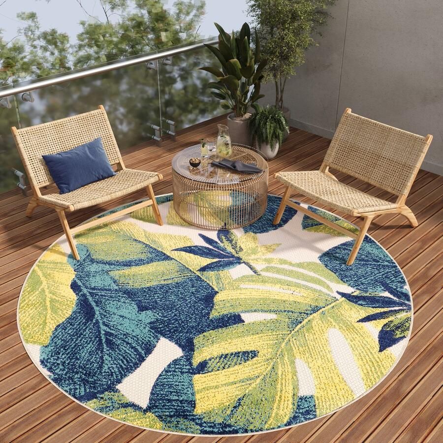 Tapiso Patio Rond Vloerkleed Balkon Terras Tuin Groen Blauw Outdoor Tapijt Maat- 240x240