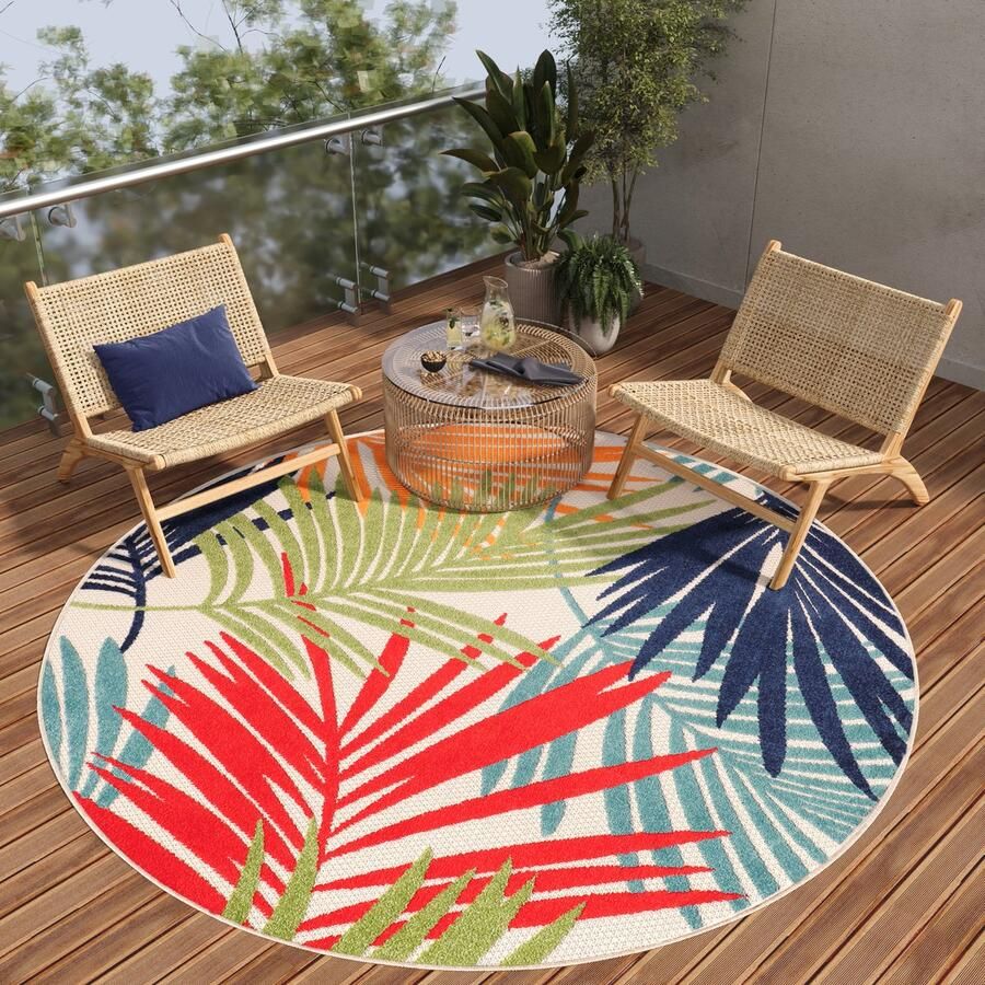 Tapiso Patio Rond Vloerkleed Balkon Terras Tuin Groen Rood Blauw Outdoor Tapijt Maat- 240x240