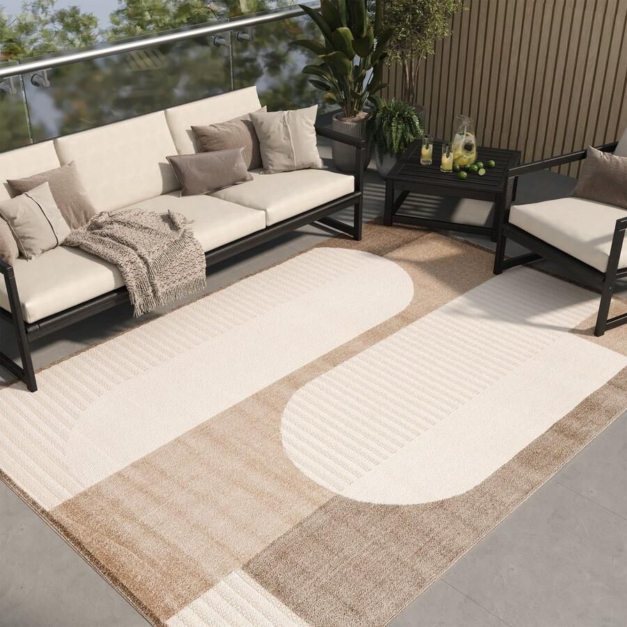 Tapiso Patio Vloerkleed Tuintapijt Outdoor Beige Bruin Buitenkleed Modern Maat- 140x200
