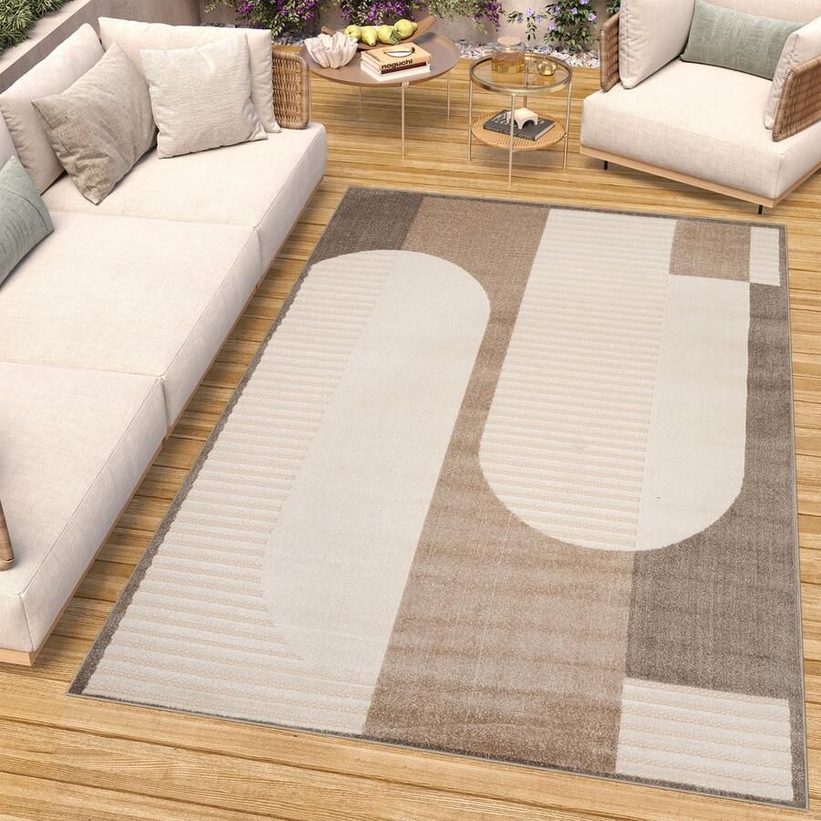 Tapiso Patio Vloerkleed Tuintapijt Outdoor Beige Bruin Buitenkleed Modern Maat- 80x150