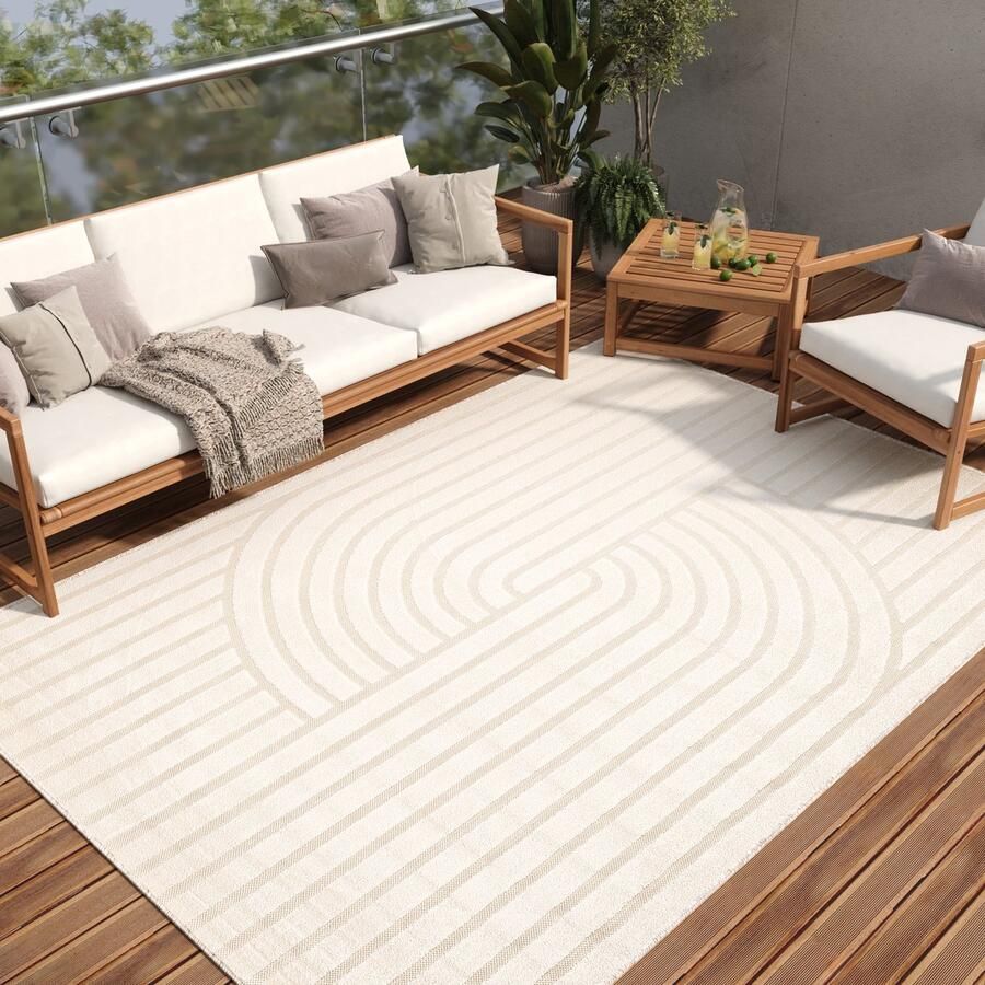 Tapiso Patio Vloerkleed Tuintapijt Outdoor Beige Buitenkleed Kleed Maat- 80x150