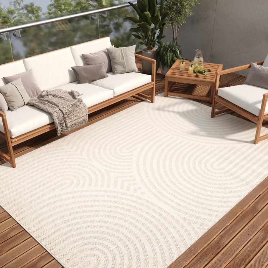 Tapiso Patio Vloerkleed Tuintapijt Outdoor Beige Buitenkleed Modern Maat- 140x200
