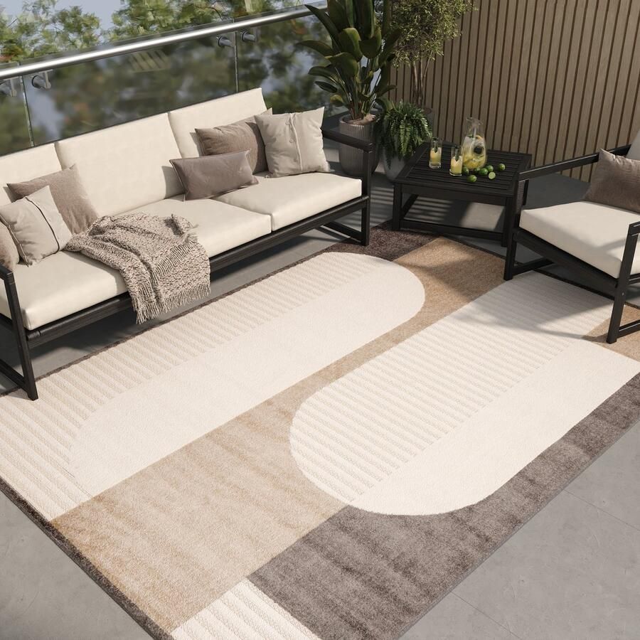 Tapiso Patio Vloerkleed Tuintapijt Outdoor Bruin Beige Buitenkleed Modern Maat- 140x200