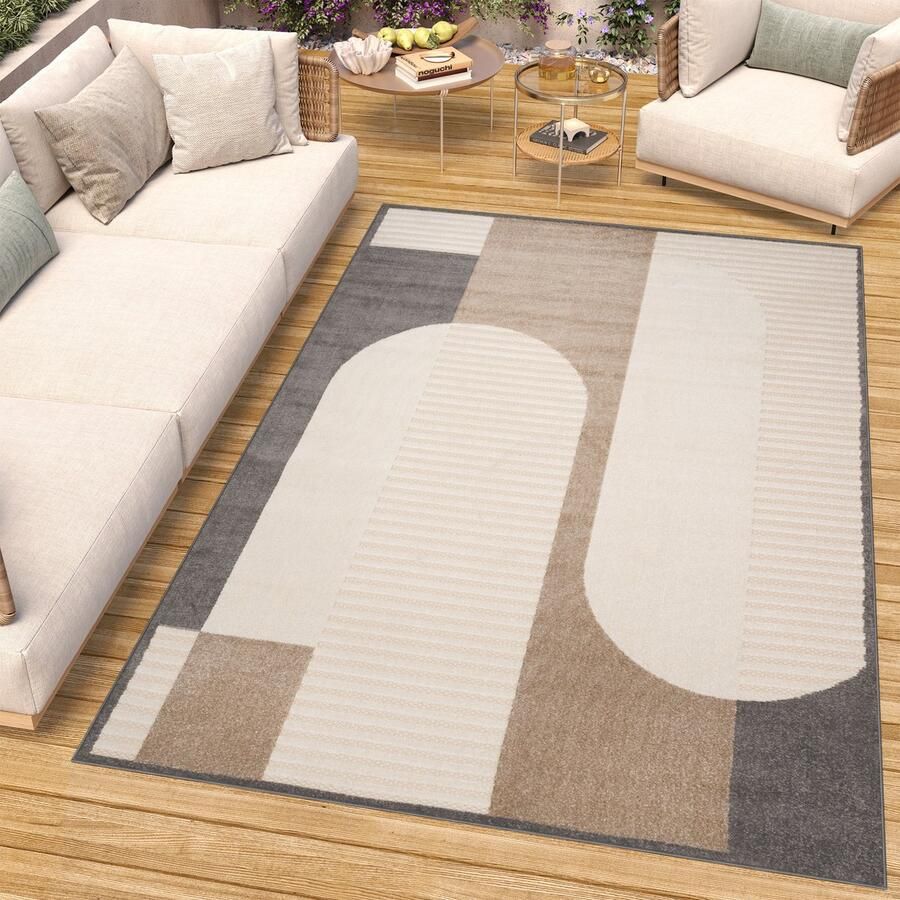 Tapiso Patio Vloerkleed Tuintapijt Outdoor Bruin Beige Buitenkleed Modern Maat- 160x220
