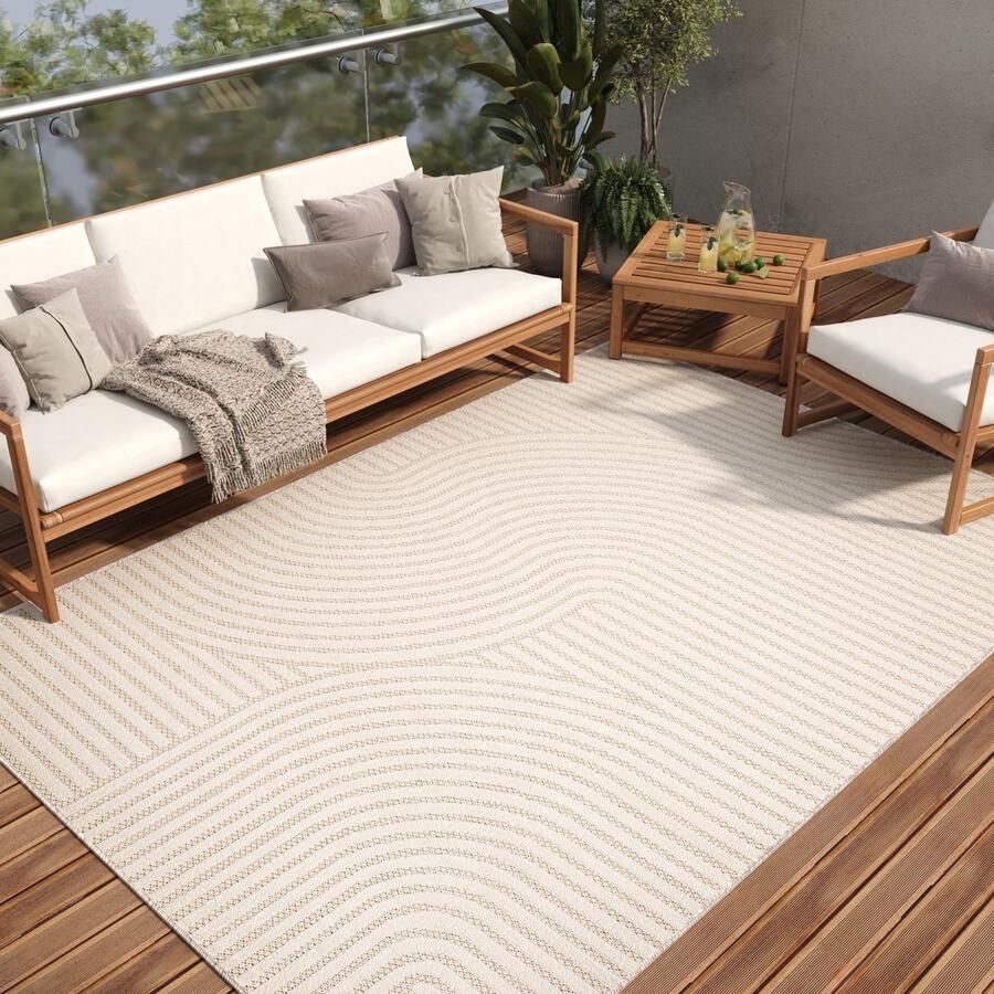 Tapiso Patio Vloerkleed Tuintapijt Outdoor Creme Buitenkleed Kleed Maat- 140x200