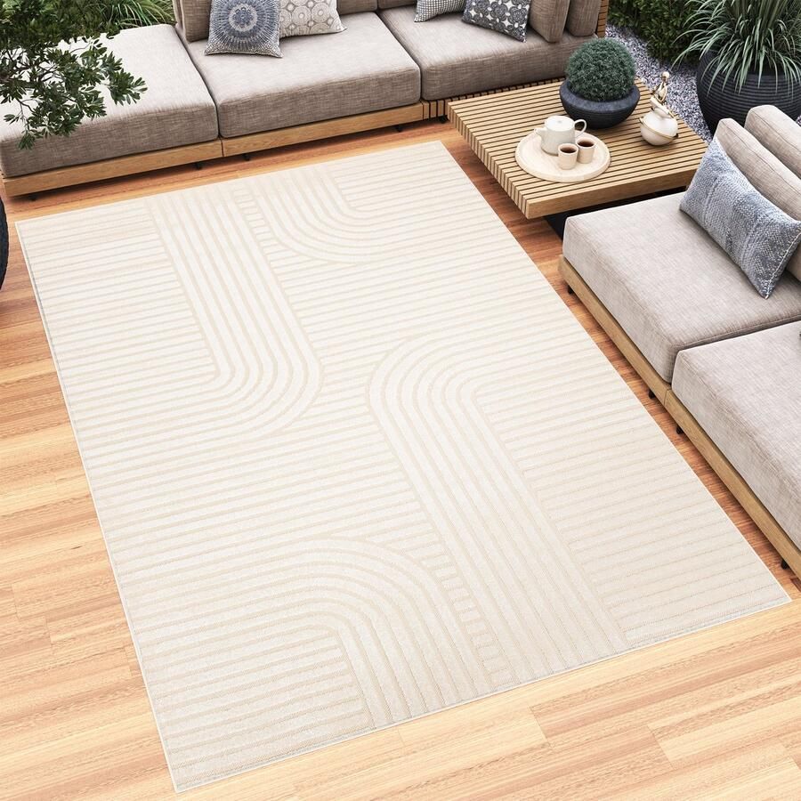Tapiso Patio Vloerkleed Tuintapijt Outdoor Creme Buitenkleed Modern Maat- 160x220