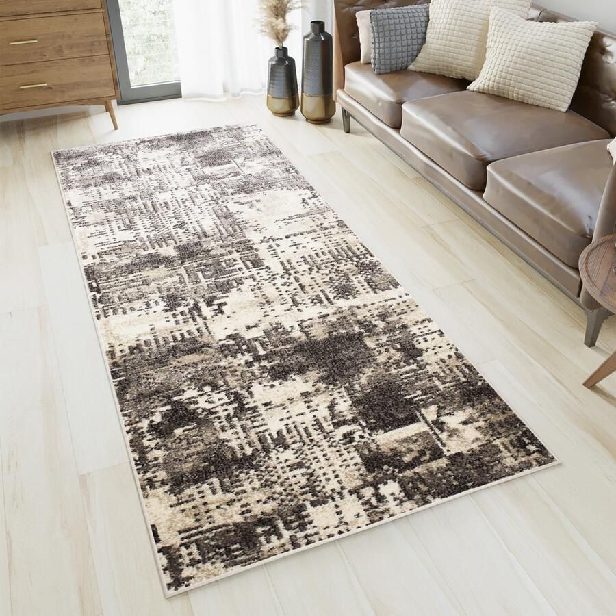 Tapiso Petra Tapijtloper Bruin Modern Laagpolig Vloerkleed Maat- 80x550