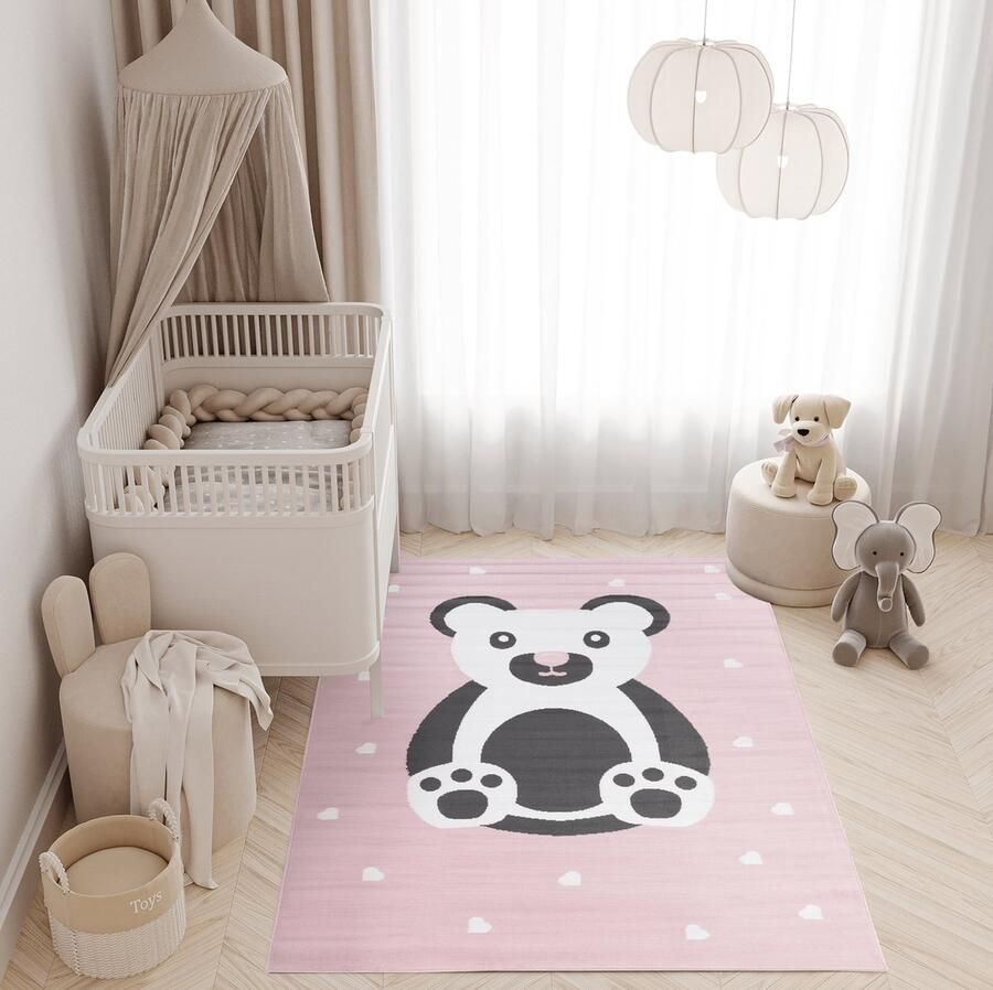 Tapiso Pinky Vloerkleed Roze Dieren Kinderkamer Speeltapijt Kleed Maat- 200x300