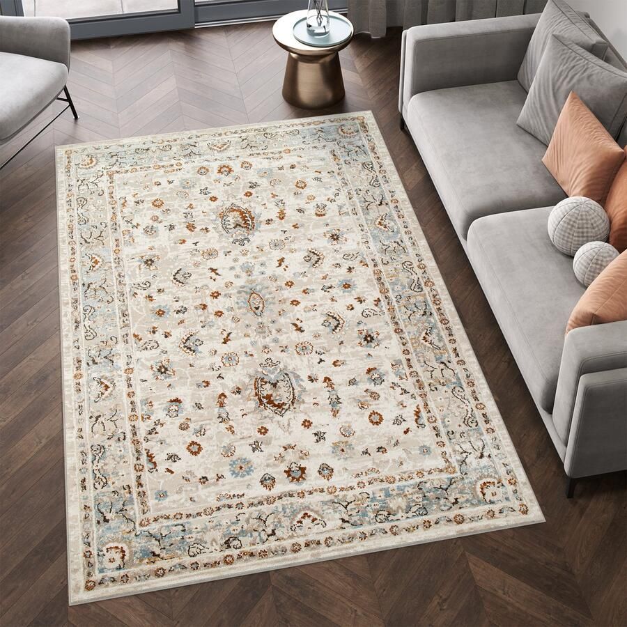 Tapiso Retro Vloerkleed Beige Creme Vintage Laagpolig Oriental Tapijt Maat- 120x170