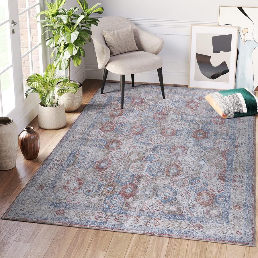 Tapiso Ritz Vloerkleed Grijs Laagpolig Katoen Antislip Woonkamer Tapijt Maat- 140x200