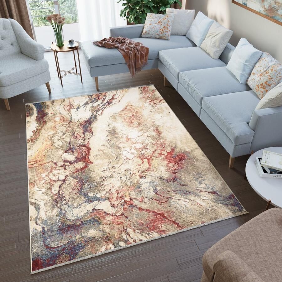 Tapiso Rivoli Vloerkleed Beige Rood Kunst Tapijt Maat- 240x330