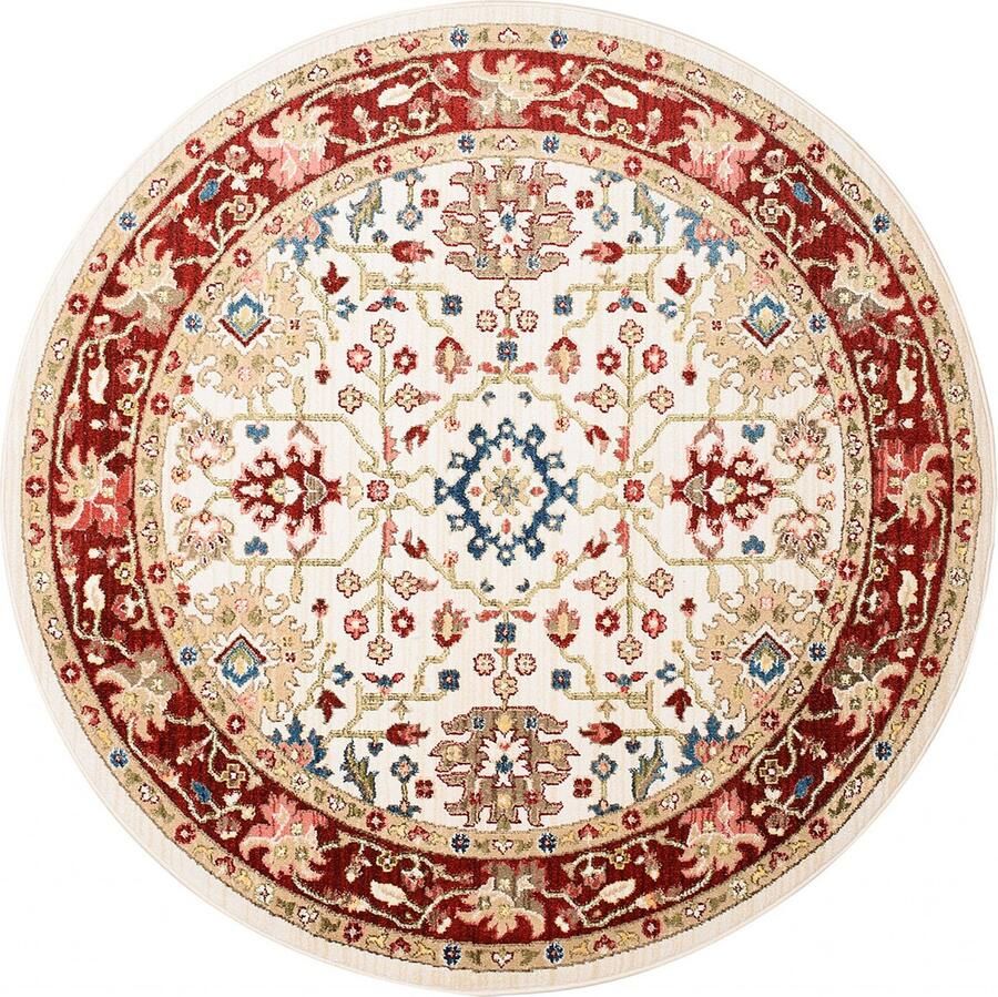 Tapiso Rivoli Vloerkleed Rond Beige Rood Binnenkleed Tapijt Maat- 170x170