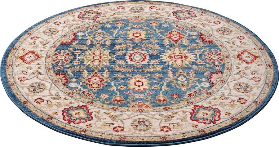 Tapiso Rivoli Vloerkleed Rond Blauw Beige Tapijt Maat- 100x100