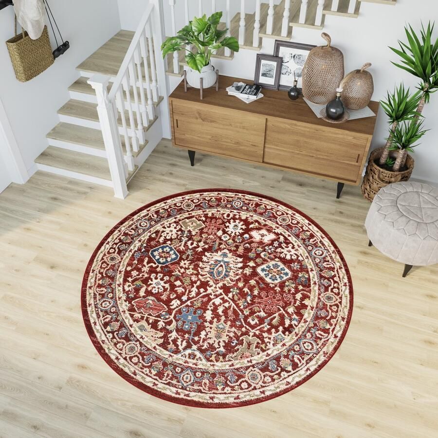 Tapiso Rivoli Vloerkleed Rond Rood Rug Tapijt Maat- 170x170
