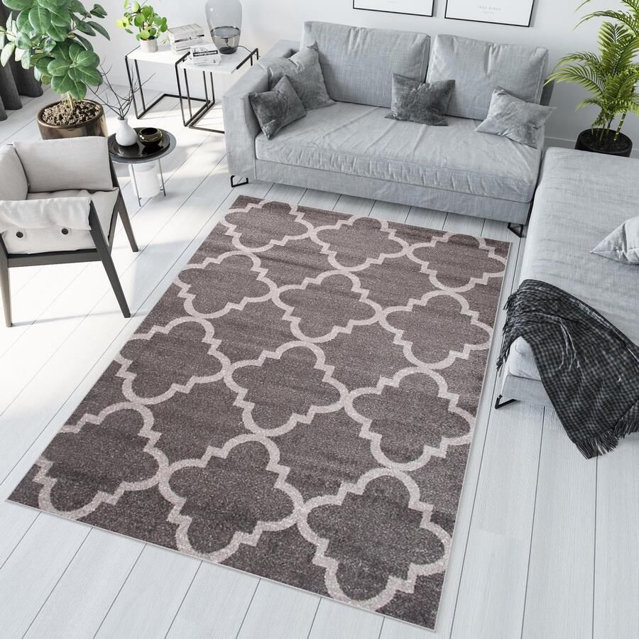 Tapiso Sari Vloerkleed Woonkamer Slaapkamer Laagpolig Antraciet Marokkaanse Trellis Modern Design Interieur Hoogwaardig Duurzaam Tapijt x 170 cm