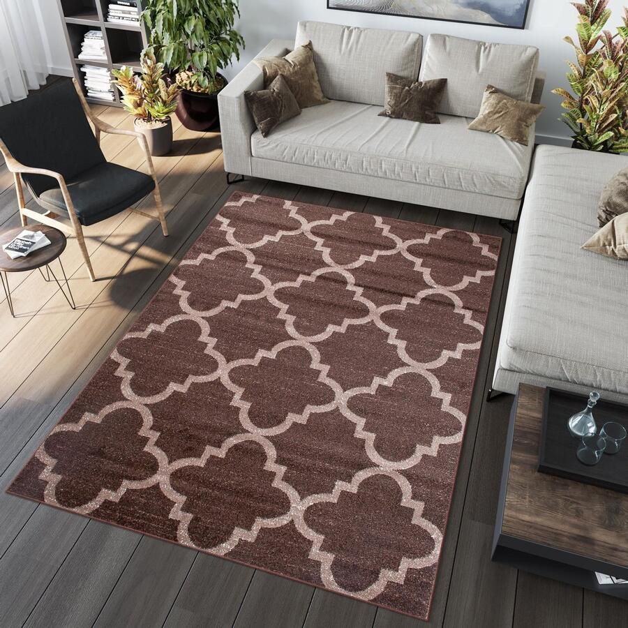 Tapiso Sari Vloerkleed Woonkamer Slaapkamer Laagpolig Bruin Marokkaanse Trellis Modern Design Interieur Hoogwaardig Duurzaam Tapijt x 220 cm