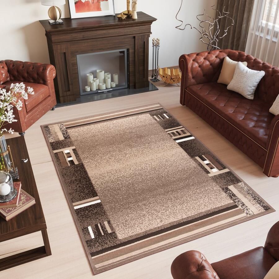 Tapiso Scarlet Deluxe Vloerkleed Bruin Beige Lijnen Tapijt Maat- 140x190