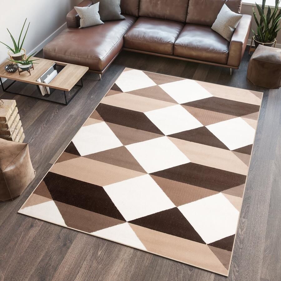 Tapiso Scarlet Deluxe Vloerkleed Bruin Beige Wit Slaapkamer Maat- 140x190