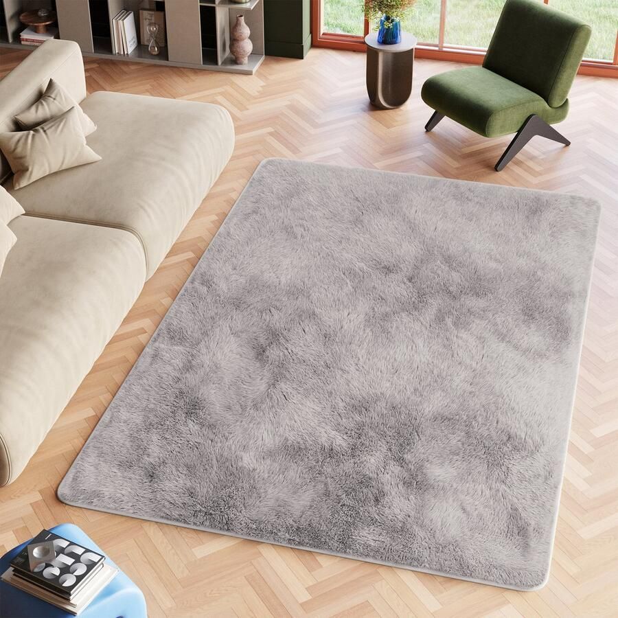 Tapiso Silk Vloerkleed Grijs Hoogpolig Shaggy Woonkamer Tapijt Maat- 80x150