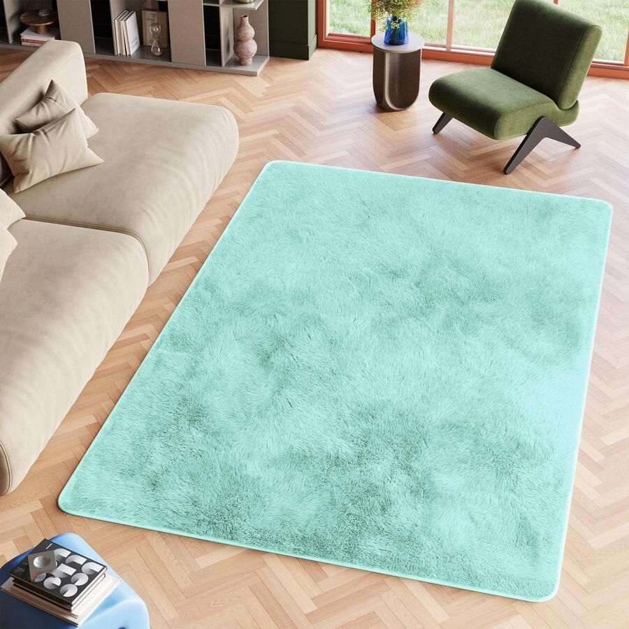 Tapiso Silk Vloerkleed Mint Blauw Hoogpolig Woonkamer Tapijt Maat- 120x170