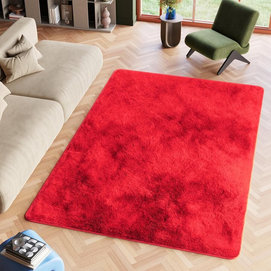 Tapiso Silk Vloerkleed Rood Hoogpolig Woonkamer Slaapkamer Tapijt Maat- 80x150