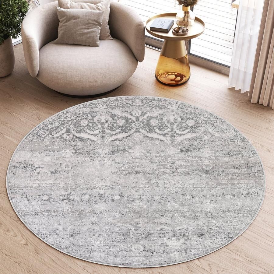 Tapiso Sky Rond Vloerkleed Hoogpolig Grijs Kleed Woonkamer Tapijt Maat- 240x240