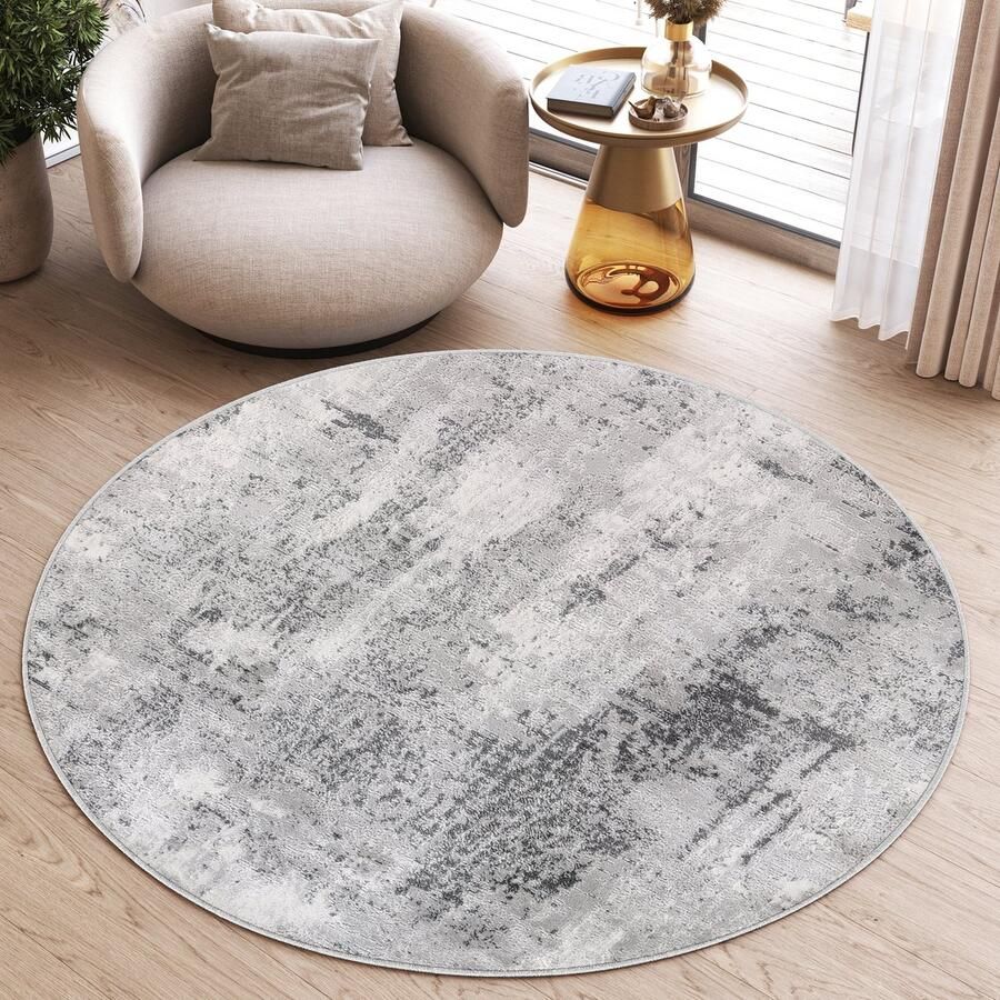 Tapiso Sky Rond Vloerkleed Hoogpolig Lichtgrijs Shaggy Woonkamer Tapijt Maat- 240x240