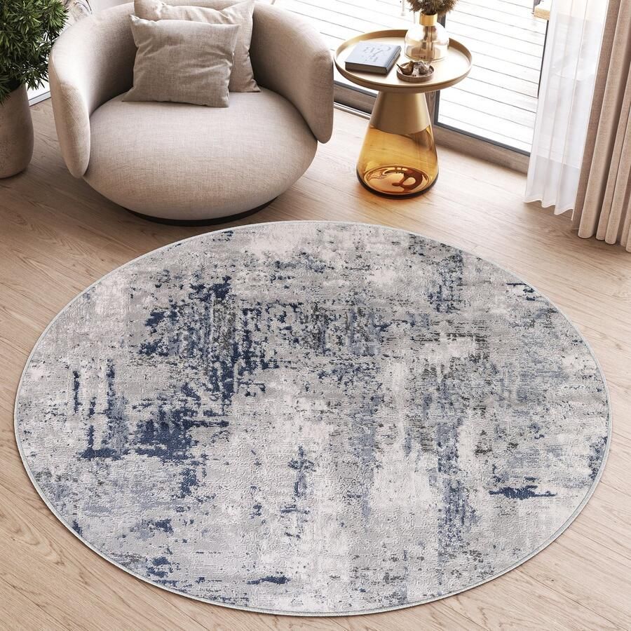 Tapiso Sky Rond Vloerkleed Hoogpolig Shaggy Modern Woonkamer Tapijt Maat- 120x120