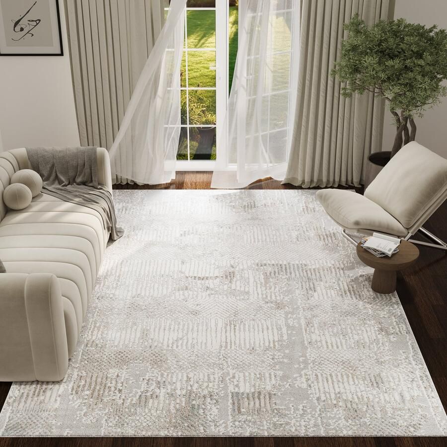 Tapiso Trend Tapijt Kortpolig Modern Tapijt Hoge Kwaliteit Elegant Woonkamer Tapijt in Grijs Beige Strepen Blurred Easy-Care Tapijt OEKO-TEX 200x300