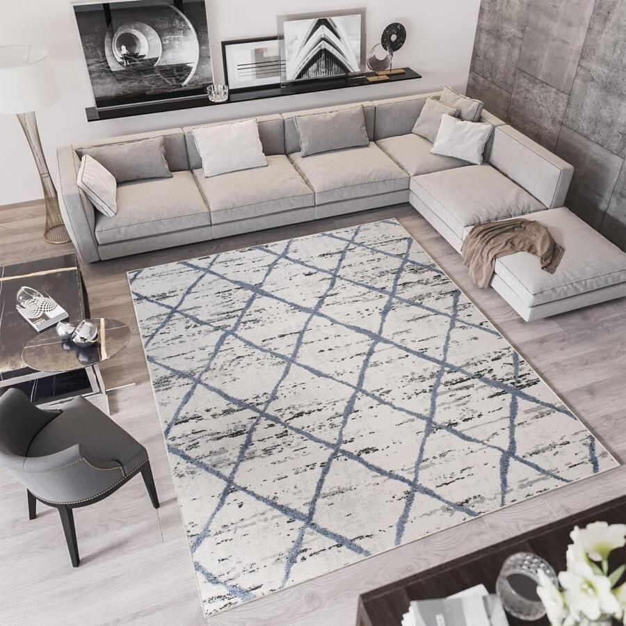 Tapiso Troya Vloerkleed Woonkamer Slaapkamer Grijs Lijnen Geometrische Vormen Design Eyecatcher Interieur Stijlvol Woonsfeer Modern Trendy Duurzaam Hoogwaardig Tapijt Maat 140x200