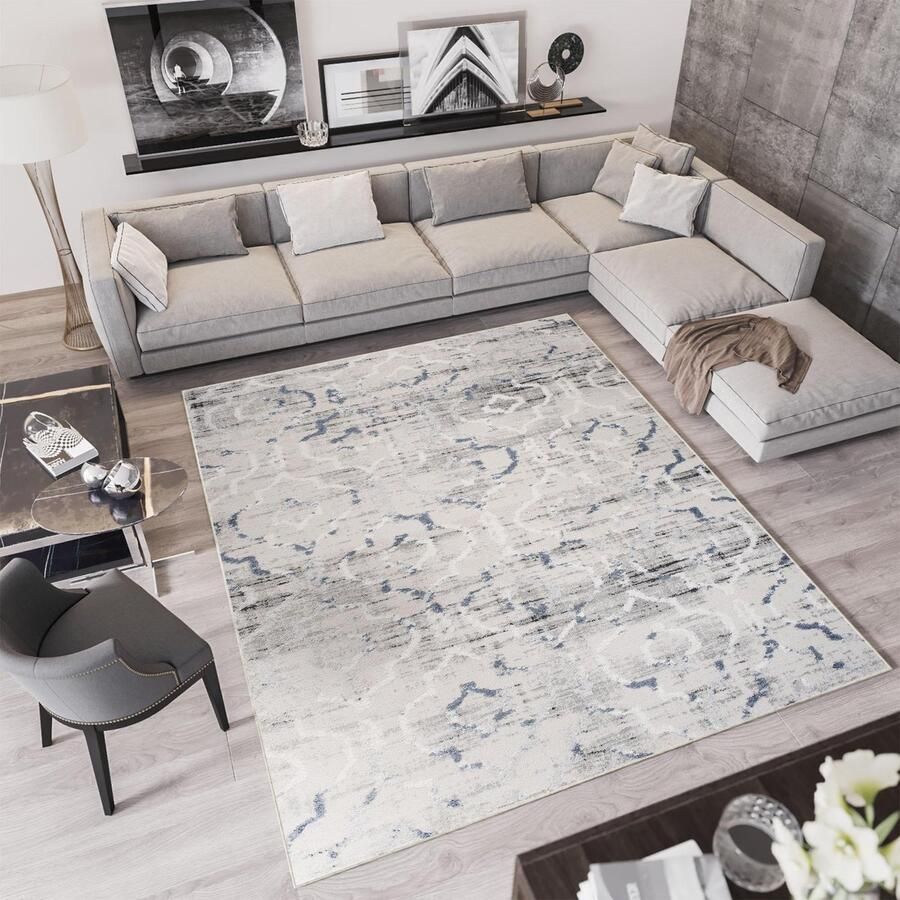 Tapiso Troya Vloerkleed Woonkamer Slaapkamer Licht Grijs Design Eyecatcher Interieur Stijlvol Woonsfeer Modern Trendy Duurzaam Hoogwaardig Tapijt Maat 160x220