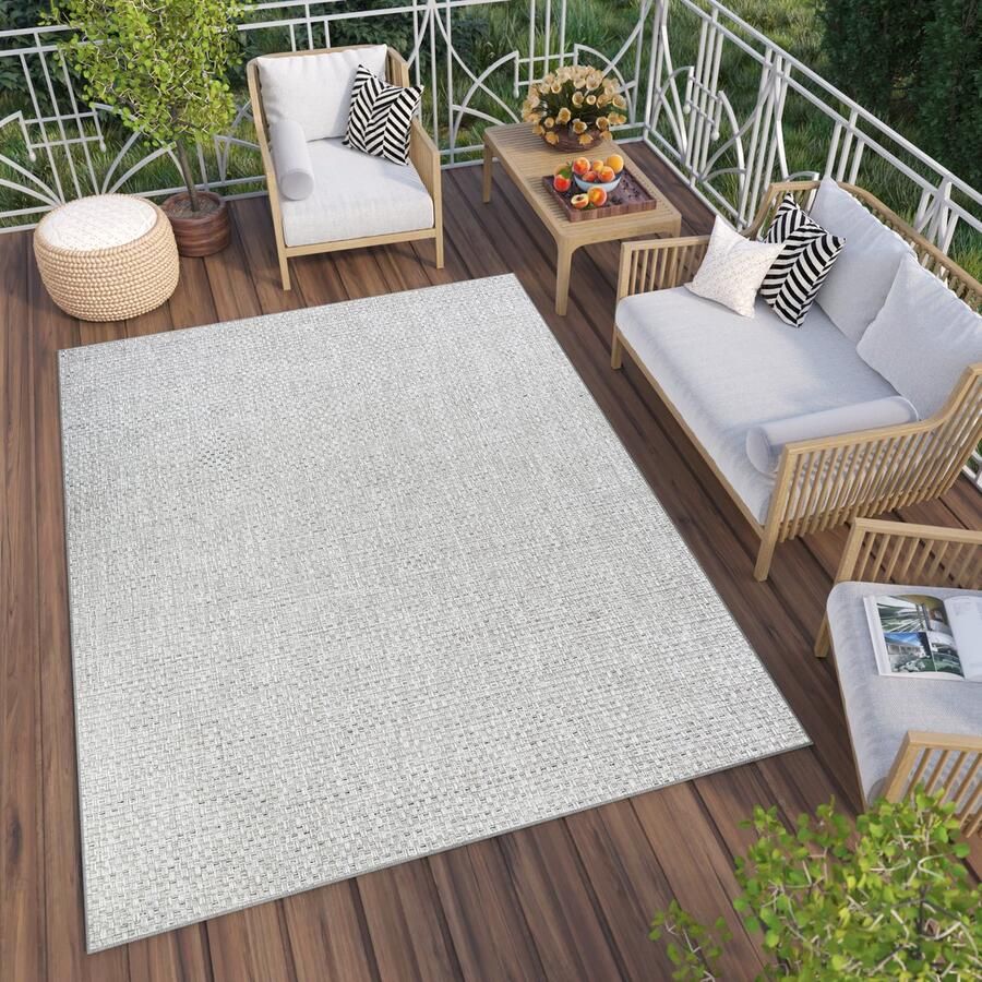 Tapiso Verano Vloerkleed Grjs Indoor Outdoor Tuin Terras Balkon Tapijt Maat- 140x200