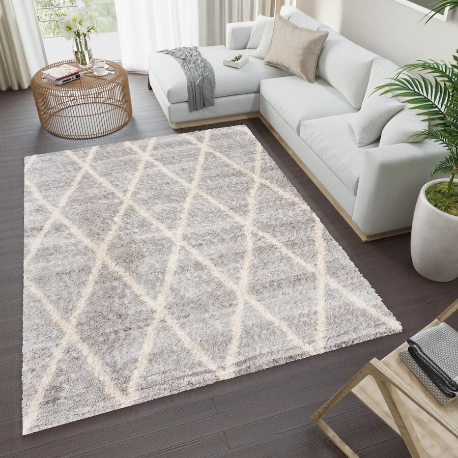 Tapiso Versay Vloerkleed Lichtgrijs Hoogpolig Shaggy Boho Tapijt Maat- 80x150