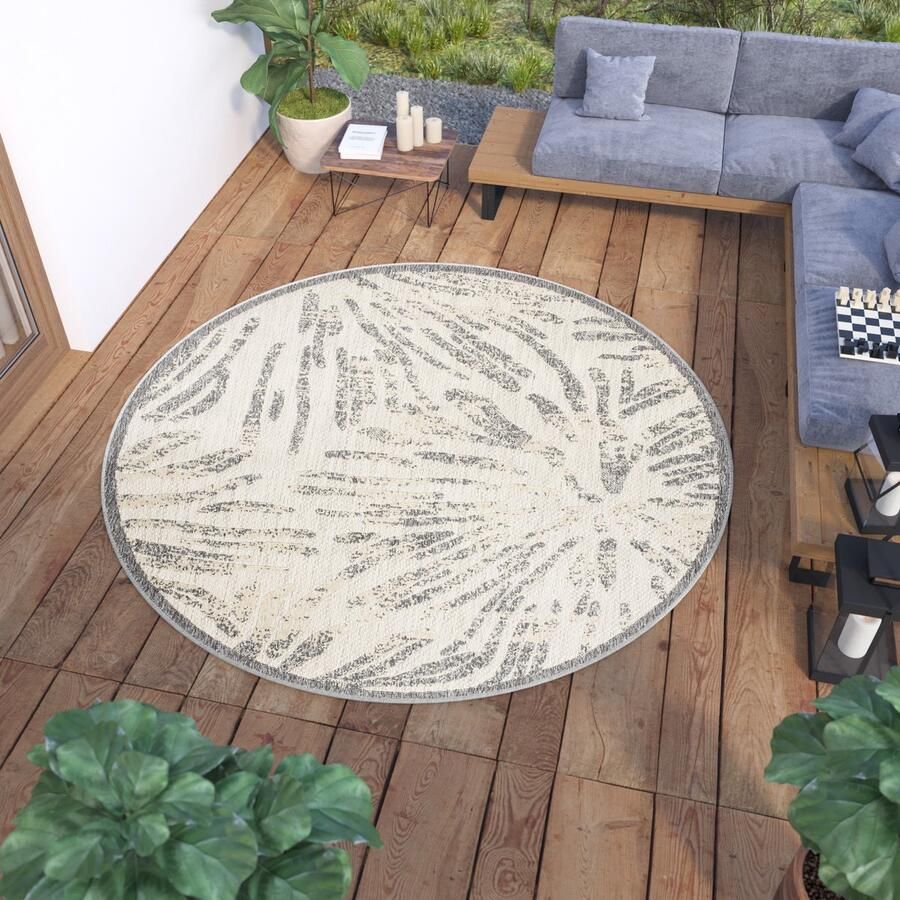 Tapiso Viera Rond Tuintapijt Binnen Buiten Indoor Outdoor Vloerkleed Maat- 160x160