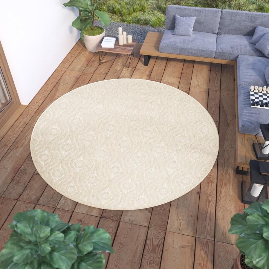 Tapiso Viera Rond Tuintapijt Buiten Binnen Indoor Outdoor Vloerkleed Maat- 160x160