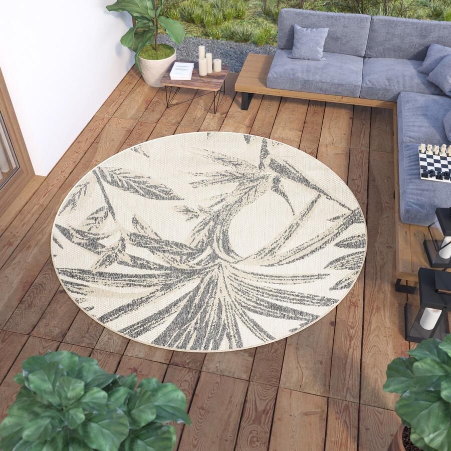 Tapiso Viera Rond Tuintapijt Buiten Outdoor Binnen Vloerkleed Maat- 120x120
