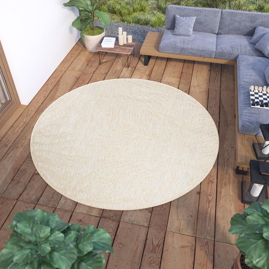 Tapiso Viera Rond Tuintapijt Outdoor Buiten Binnen Vloerkleed Maat- 120x120