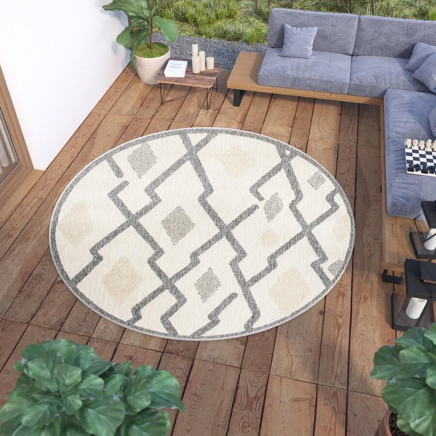 Tapiso Viera Rond Tuintapijt Vloerkleed Binnen Buiten Indoor Outdoor Maat- 80x80