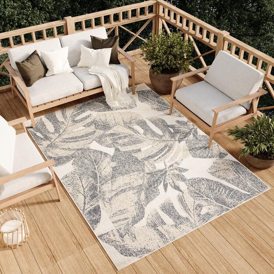 Tapiso Viera Tuintapijt Grijs Modern Binnen Outdoor Vloerkleed Maat- 140x200