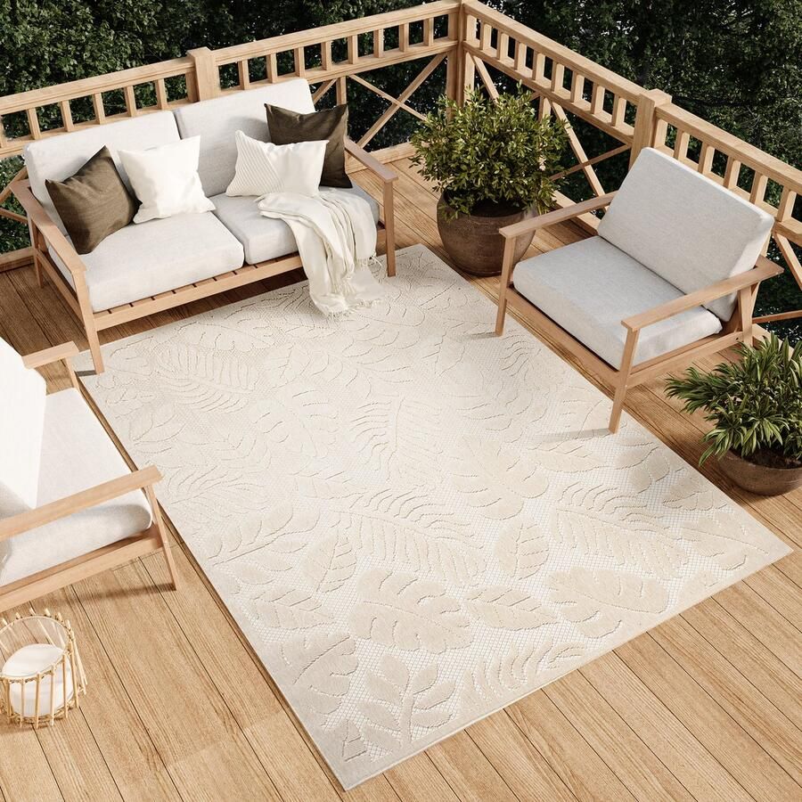 Tapiso Viera Tuintapijt Vloerkleed Beige Binnen Modern Buiten Maat- 80x150