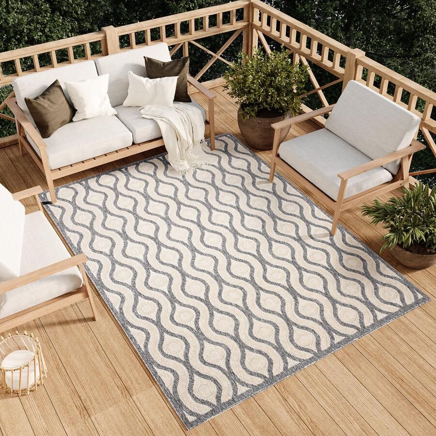 Tapiso Viera Tuintapijt Vloerkleed Beige Grijs Binnen Outdoor Maat- 80x150