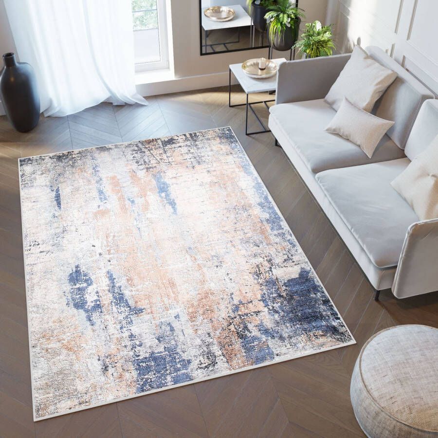 Tapiso Toscana Vloerkleed Abstract Marineblauw Woonkamer Tapijt Maat-200x300