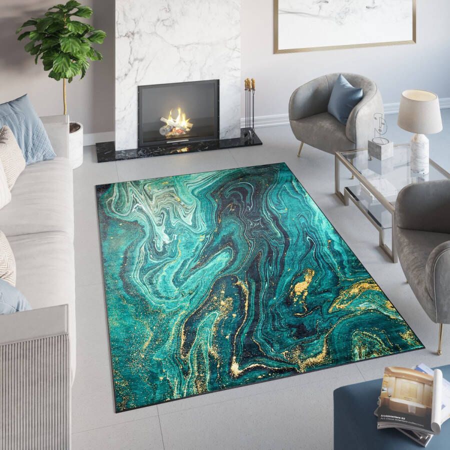 Tapiso Toscana Vloerkleed Antislip Abstract Donkergroen Tapijt Maat- 200x300