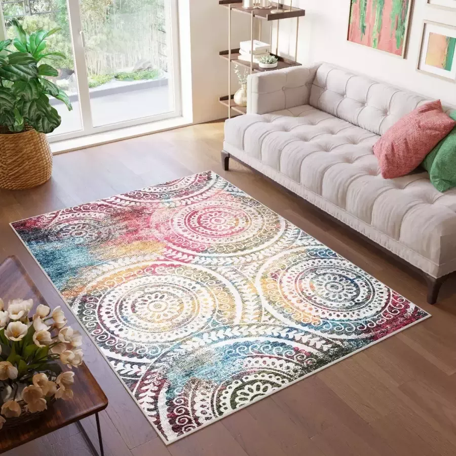 Tapiso Toscana Vloerkleed Vintage Veelkleurig Rond Rozetten Tapijt Maat- 120x170