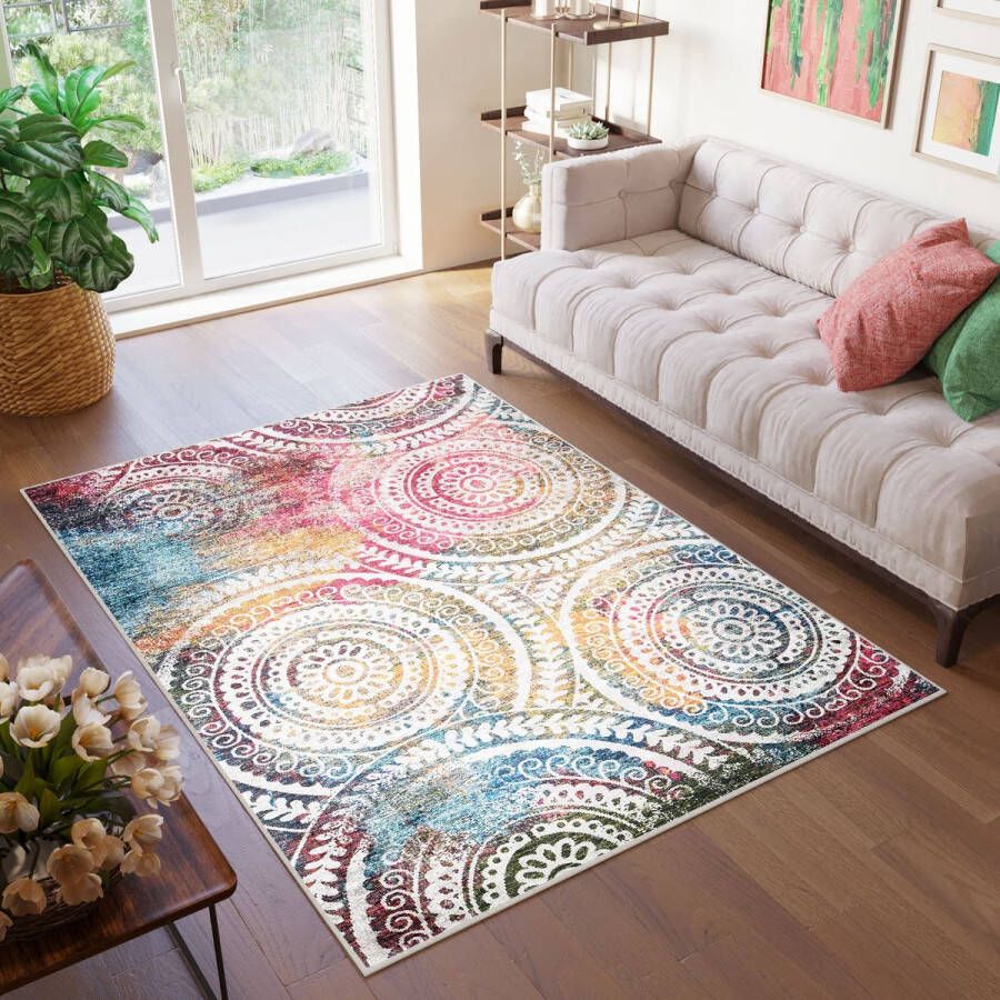 Tapiso Toscana Vloerkleed Vintage Veelkleurig Rond Rozetten Tapijt Maat- 200x300