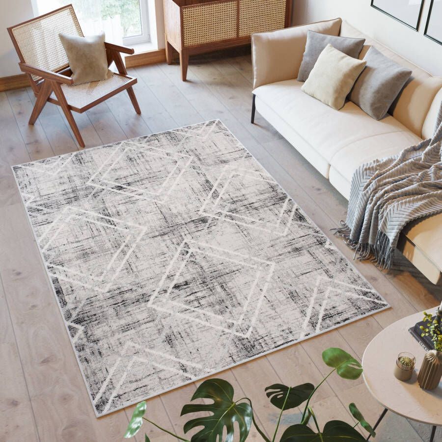 Tapiso Troya Vloerkleed Woonkamer Slaapkamer Licht Geometrische Vormen Stijlvol Design Eyecatcher Interieur Woonsfeer Modern Trendy Duurzaam Hoogwaardig Tapijt Maat 60x100