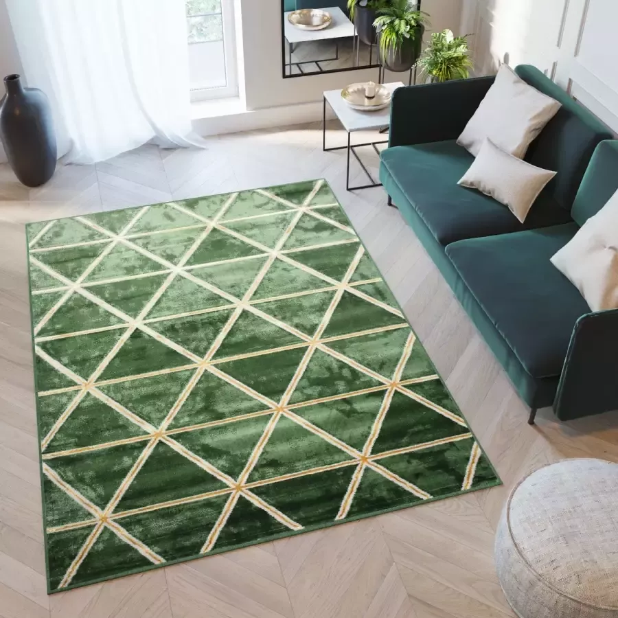 Tapiso Turmalin Vloerkleed Groen Laagpolig Woonkamer Tapijt Maat- 80x150